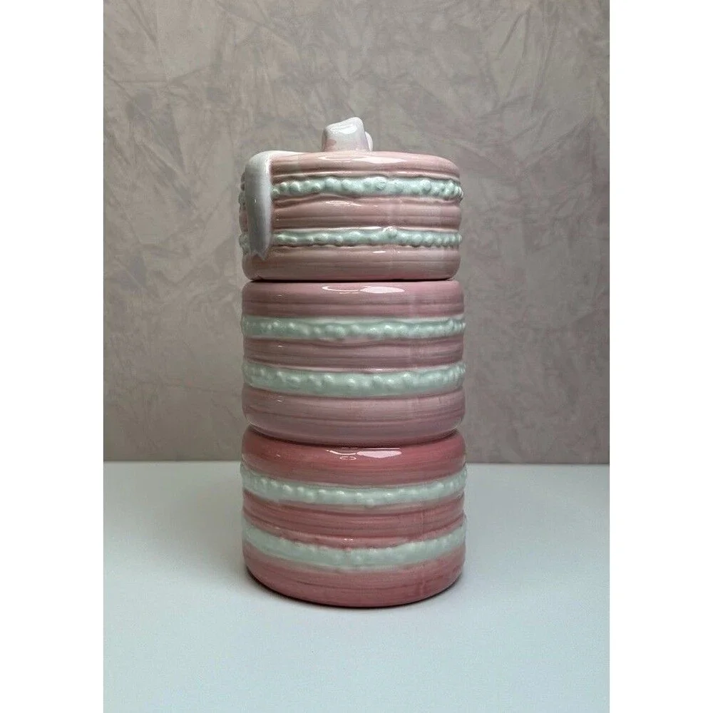 Pink Macaron Ceramic Canister Jar w/ Bow Lid | Coquette Paris Kitchen Décor